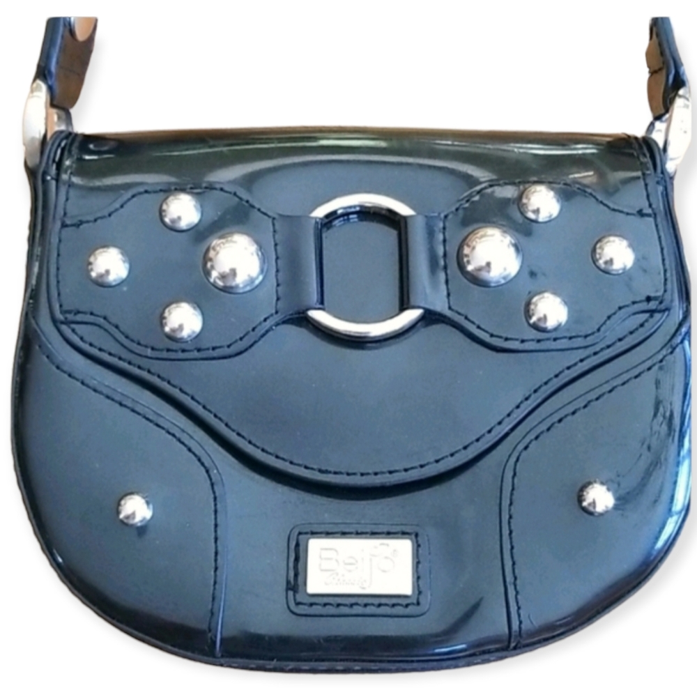 Beijo Silver Stud Black Biker Crossbody Mini Bag - Picture 4 of 16